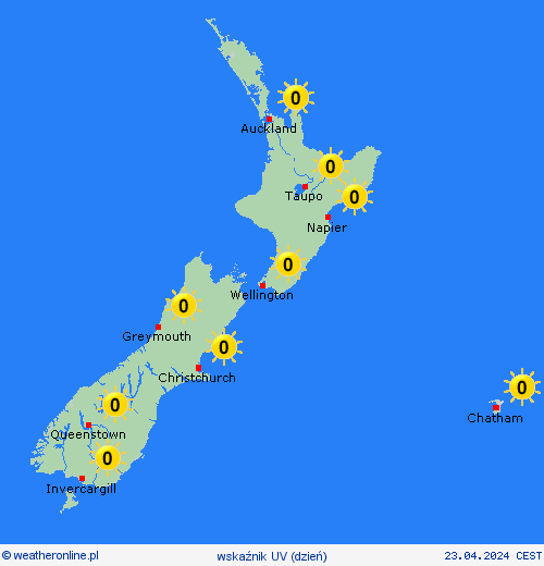 wskaźnik uv Nowa Zelandia Oceania mapy prognostyczne