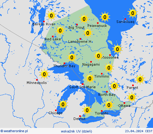 wskaźnik uv Ontario Ameryka Północna mapy prognostyczne