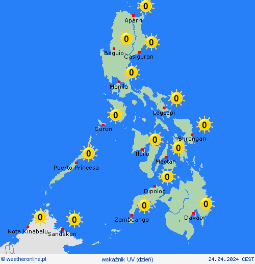 wskaźnik uv Filipiny Azja mapy prognostyczne