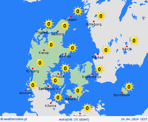 wskaźnik uv Dania Europa mapy prognostyczne