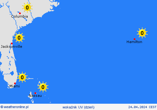 wskaźnik uv Bermudy Ameryka Środkowa mapy prognostyczne