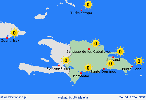wskaźnik uv Dominikana Ameryka Środkowa mapy prognostyczne