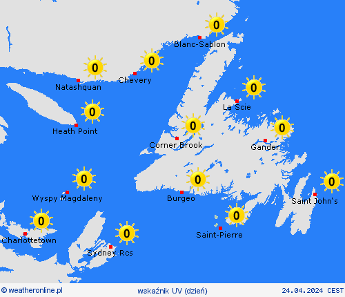 wskaźnik uv Saint-Pierre i Miquelon Ameryka Północna mapy prognostyczne