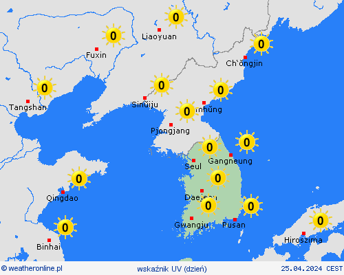 wskaźnik uv Korea Południowa Azja mapy prognostyczne