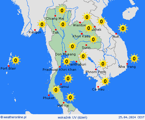 wskaźnik uv Tajlandia Azja mapy prognostyczne