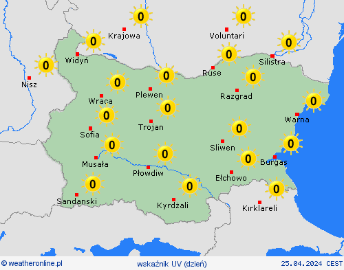 wskaźnik uv Bułgaria Europa mapy prognostyczne
