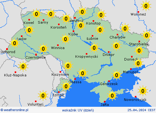 wskaźnik uv Ukraina Europa mapy prognostyczne