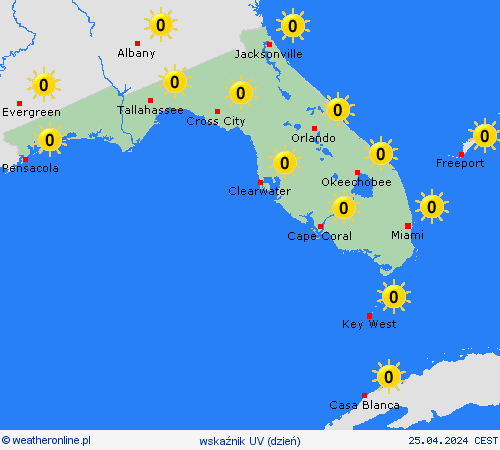 wskaźnik uv Floryda Ameryka Północna mapy prognostyczne