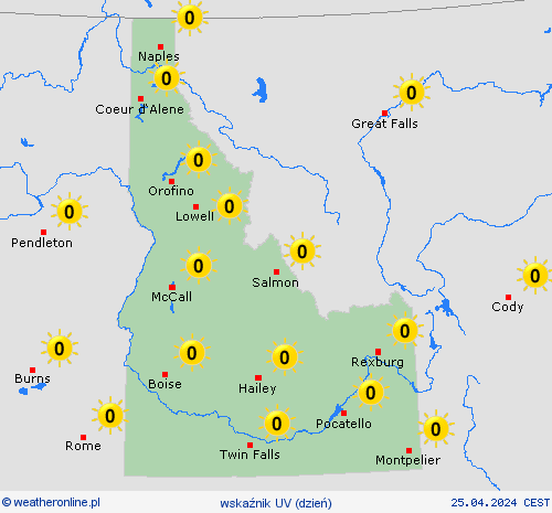 wskaźnik uv Idaho Ameryka Północna mapy prognostyczne