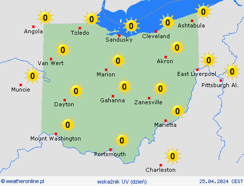 wskaźnik uv Ohio Ameryka Północna mapy prognostyczne