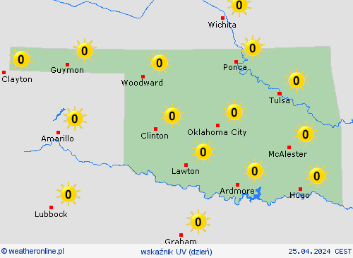 wskaźnik uv Oklahoma Ameryka Północna mapy prognostyczne