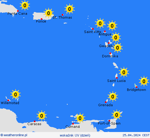 wskaźnik uv Barbados Ameryka Południowa mapy prognostyczne