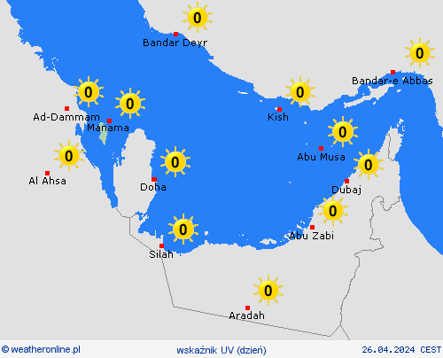 wskaźnik uv Bahrajn Azja mapy prognostyczne