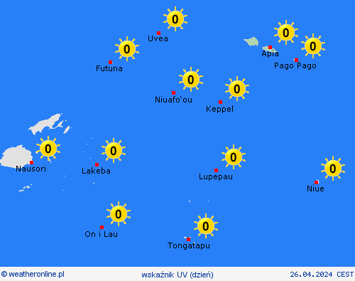 wskaźnik uv Samoa Oceania mapy prognostyczne
