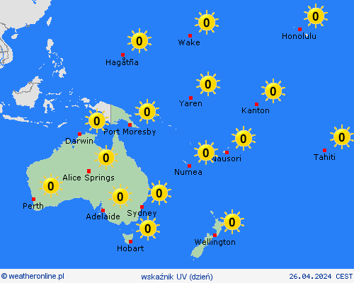 wskaźnik uv  Oceania mapy prognostyczne