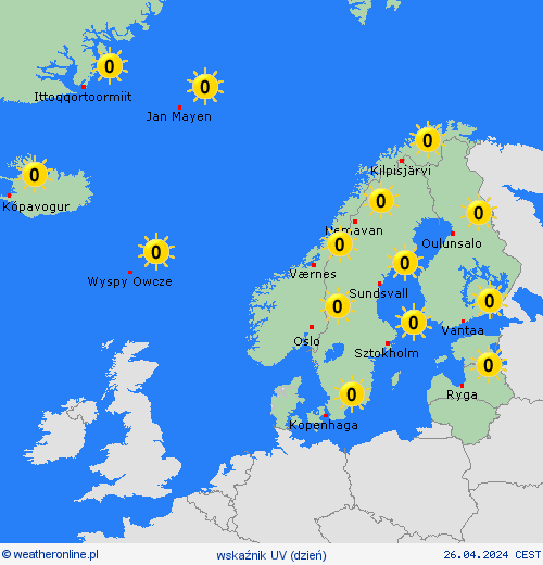 wskaźnik uv  Europa mapy prognostyczne