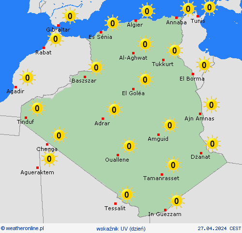 wskaźnik uv Algieria Afryka mapy prognostyczne