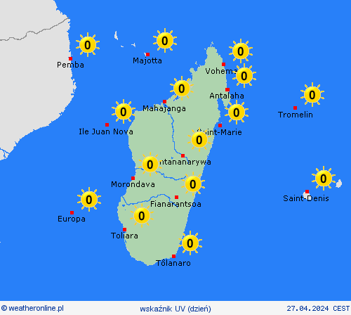 wskaźnik uv Madagaskar Afryka mapy prognostyczne