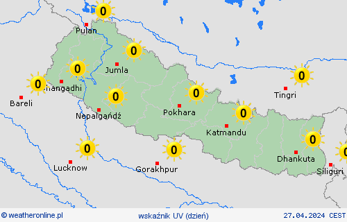 wskaźnik uv Nepal Azja mapy prognostyczne