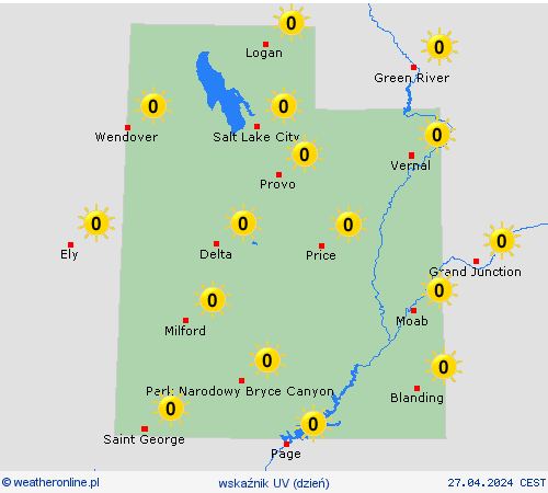 wskaźnik uv Utah Ameryka Północna mapy prognostyczne