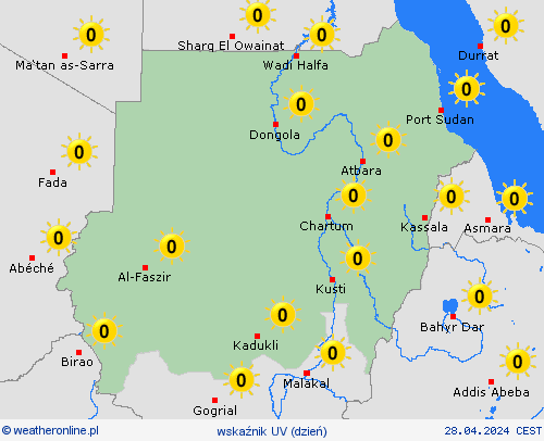 wskaźnik uv Sudan Afryka mapy prognostyczne