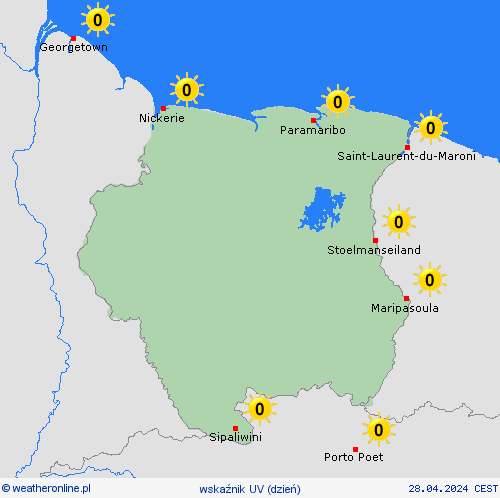 wskaźnik uv Surinam Ameryka Południowa mapy prognostyczne