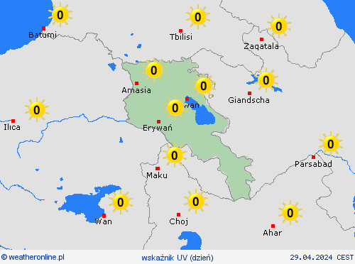 wskaźnik uv Armenia Azja mapy prognostyczne