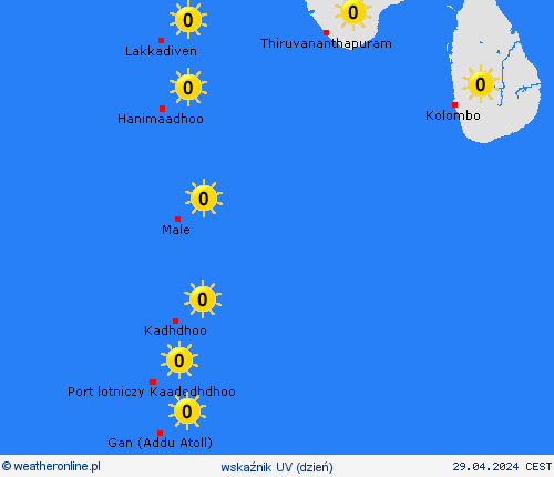 wskaźnik uv Malediwy Azja mapy prognostyczne