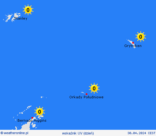 wskaźnik uv Orkady Południowe Ameryka Południowa mapy prognostyczne