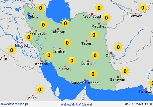 wskaźnik uv Iran Azja mapy prognostyczne