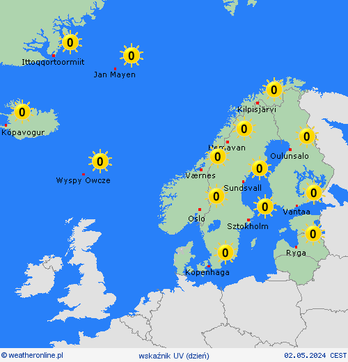 wskaźnik uv  Europa mapy prognostyczne