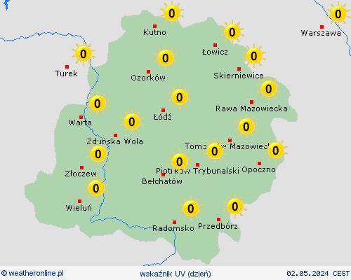 wskaźnik uv  Polska mapy prognostyczne