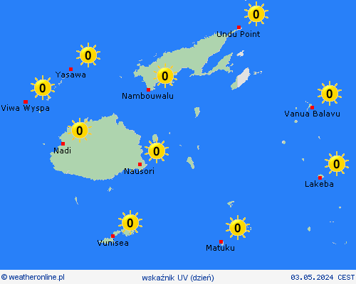 wskaźnik uv Fidżi Oceania mapy prognostyczne