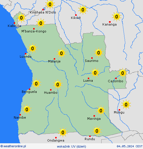 wskaźnik uv Angola Afryka mapy prognostyczne