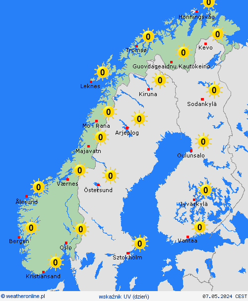 wskaźnik uv Norwegia Europa mapy prognostyczne