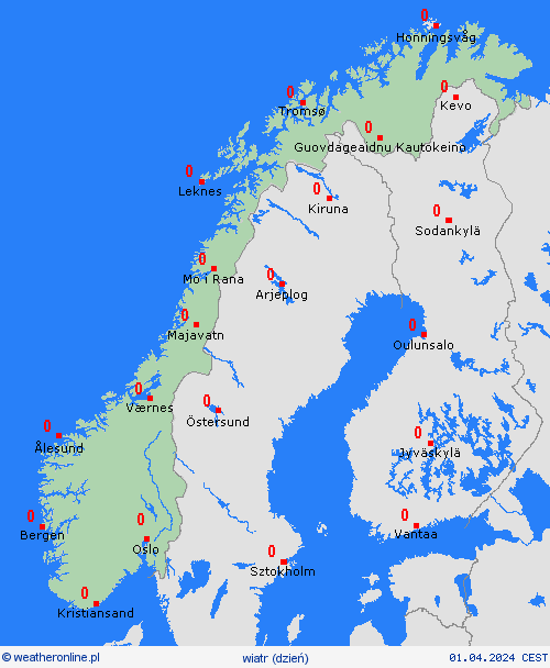 wiatr Norwegia Europa mapy prognostyczne