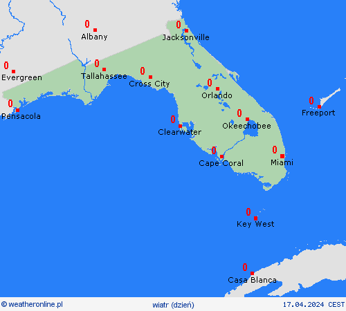 wiatr Floryda Ameryka Północna mapy prognostyczne