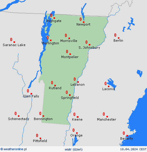 wiatr Vermont Ameryka Północna mapy prognostyczne