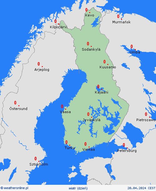 wiatr Finlandia Europa mapy prognostyczne