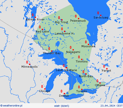 wiatr Ontario Ameryka Północna mapy prognostyczne