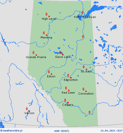 wiatr Alberta Ameryka Północna mapy prognostyczne