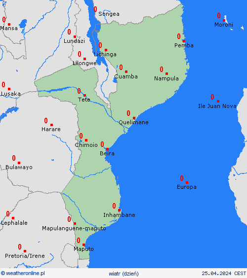 wiatr Mozambik Afryka mapy prognostyczne