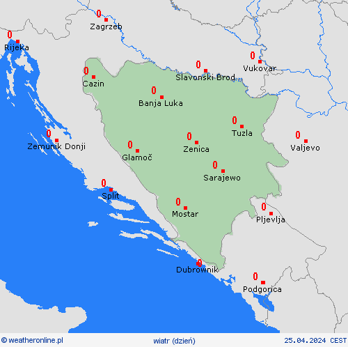 wiatr Bośnia i Hercegowina Europa mapy prognostyczne