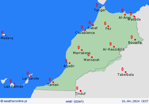 wiatr Maroko Afryka mapy prognostyczne