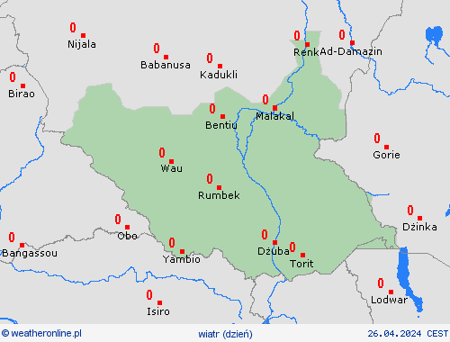 wiatr Sudan Południowy Afryka mapy prognostyczne