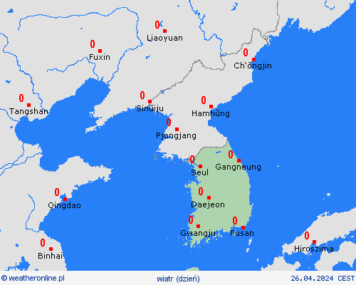 wiatr Korea Południowa Azja mapy prognostyczne