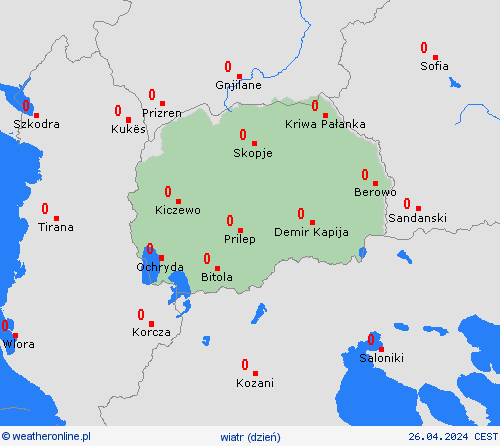 wiatr Macedonia Północna Europa mapy prognostyczne