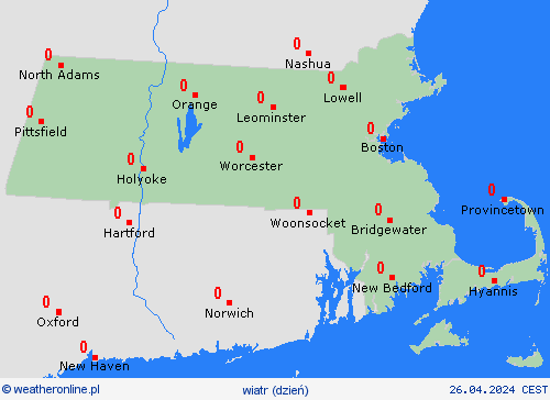 wiatr Massachusetts Ameryka Północna mapy prognostyczne
