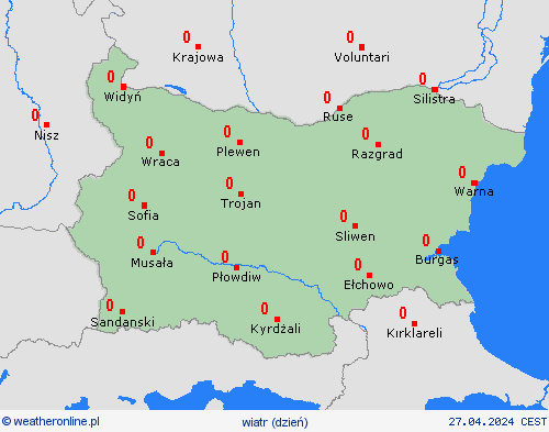 wiatr Bułgaria Europa mapy prognostyczne