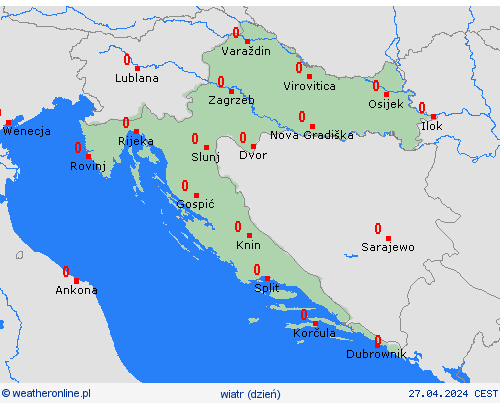 wiatr Chorwacja Europa mapy prognostyczne